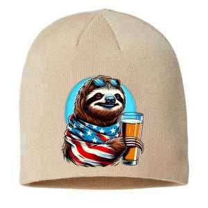 Sloth Holding Beer Usa Flag Sustainable Beanie