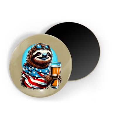 Sloth Holding Beer Usa Flag Magnet