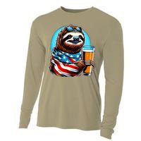 Sloth Holding Beer Usa Flag Cooling Performance Long Sleeve Crew