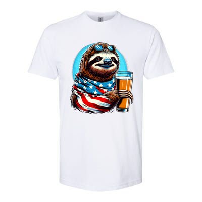 Sloth Holding Beer Usa Flag Softstyle® CVC T-Shirt