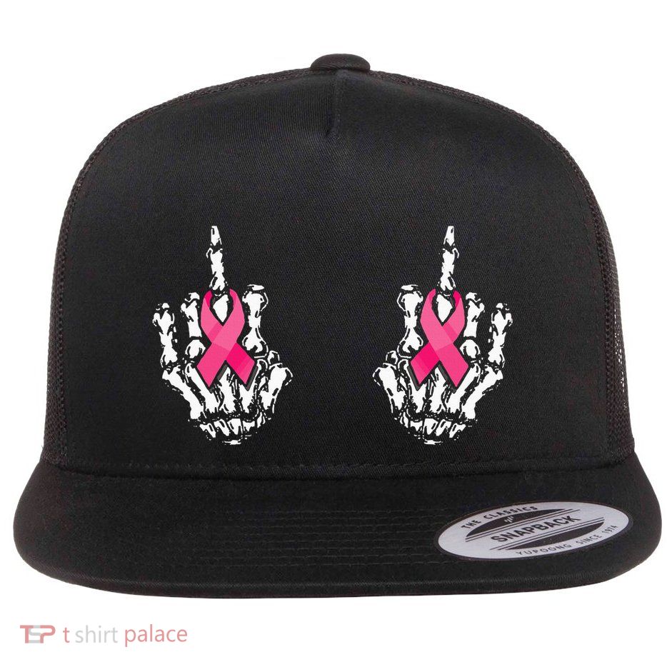 Skeleton Hand Breast Cancer Awareness Flat Bill Trucker Hat