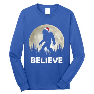 Santa Hat Bigfoot Believe Christmas Lights Rock Sasquatch  Long Sleeve Shirt