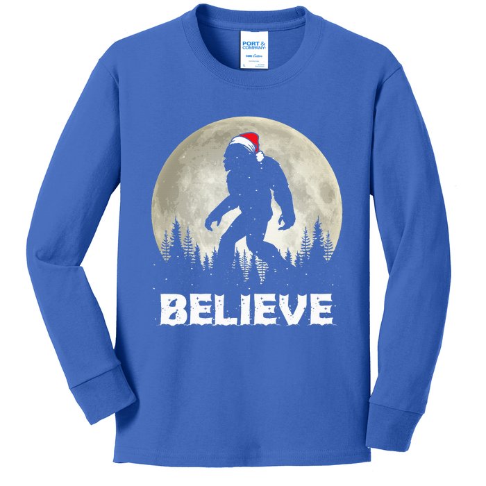 Santa Hat Bigfoot Believe Christmas Lights Rock Sasquatch  Kids Long Sleeve Shirt