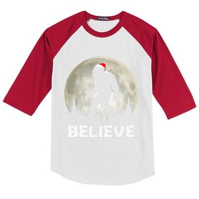 Santa Hat Bigfoot Believe Christmas Lights Rock Sasquatch  Kids Colorblock Raglan Jersey