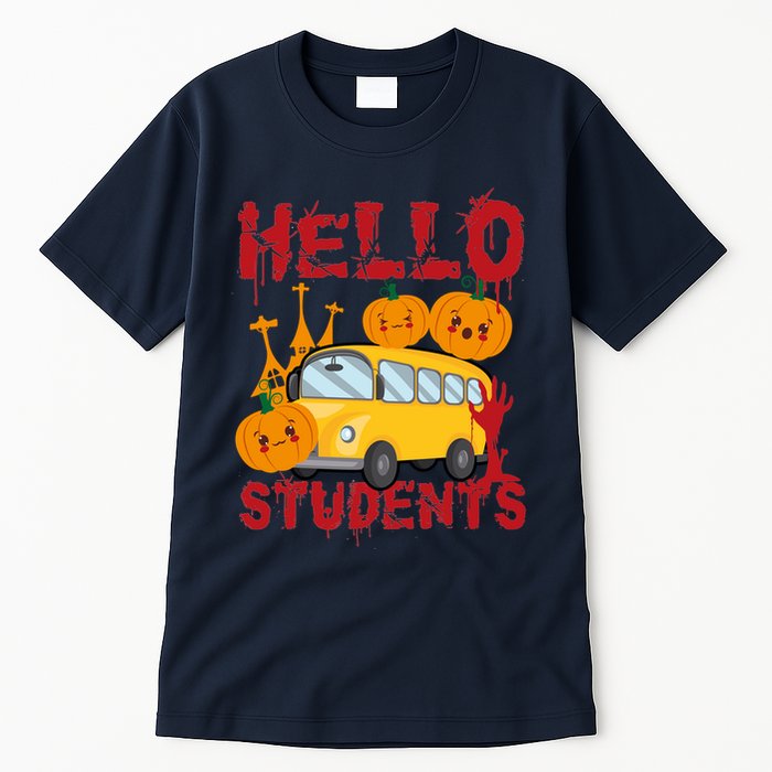 Spooky Halloween Bus Operator Student Driver Hello Students Tall T-Shirt