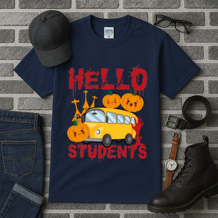 Spooky Halloween Bus Operator Student Driver Hello Students Tall T-Shirt