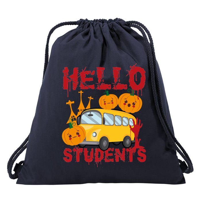 Spooky Halloween Bus Operator Student Driver Hello Students Drawstring Bag