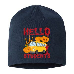 Spooky Halloween Bus Operator Student Driver Hello Students Sustainable Beanie