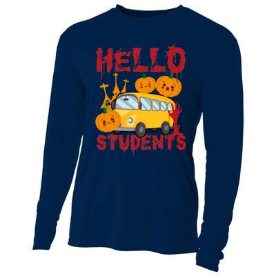 Spooky Halloween Bus Operator Student Driver Hello Students Cooling Performance Long Sleeve Crew