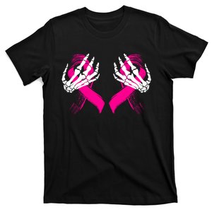 Skeleton Hands Breast Cancer Awareness Pink Ribbon Gift T-Shirt