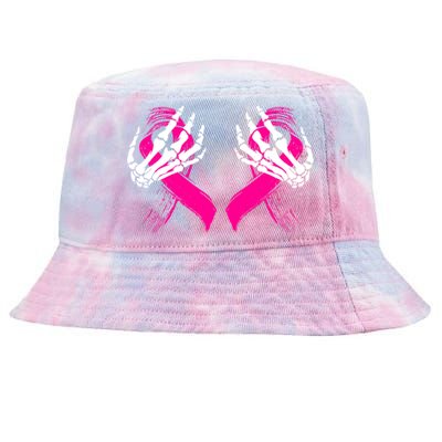 Skeleton Hands Breast Cancer Awareness Pink Ribbon Gift Tie-Dyed Bucket Hat