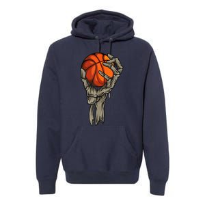 Skeleton Hand Basketball Funny Halloween Premium Hoodie