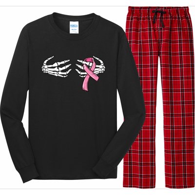 Skeleton Hands Breast Cancer Awareness Pink Ribbon Gift Long Sleeve Pajama Set