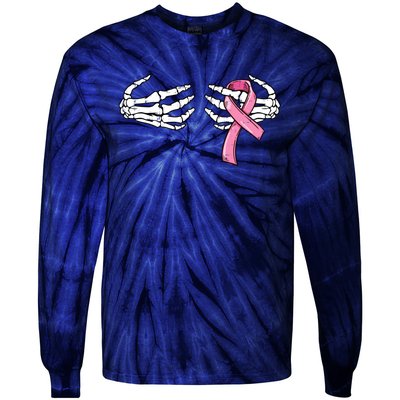 Skeleton Hands Breast Cancer Awareness Pink Ribbon Gift Tie-Dye Long Sleeve Shirt