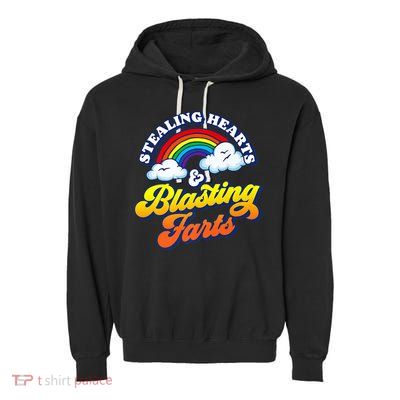 Stealing Hearts Blasting Farts Gift Funny Rainbow Valentines Gift Garment-Dyed Fleece Hoodie