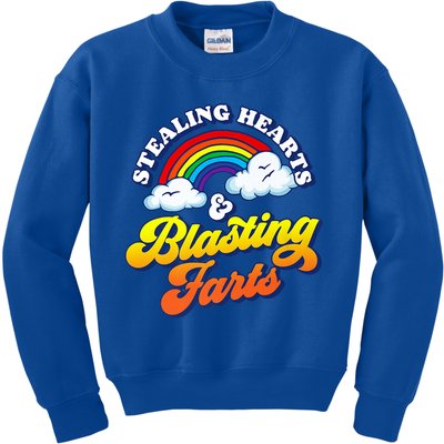 Stealing Hearts Blasting Farts Gift Funny Rainbow Valentines Gift Kids Sweatshirt