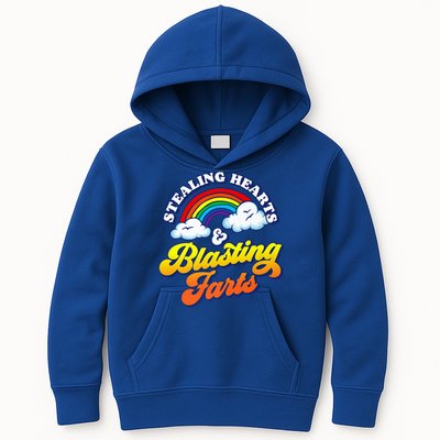 Stealing Hearts Blasting Farts Gift Funny Rainbow Valentines Gift Kids Hoodie