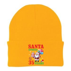 Santa Holding Birthday Cake And Balloons Approved 35 Years Old Great Gift Knit Cap Winter Beanie