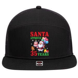 Santa Holding Birthday Cake And Balloons Approved 35 Years Old Great Gift 7 Panel Mesh Trucker Snapback Hat