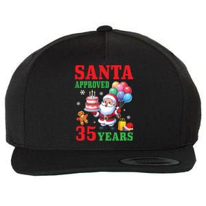 Santa Holding Birthday Cake And Balloons Approved 35 Years Old Great Gift Wool Snapback Cap