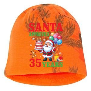 Santa Holding Birthday Cake And Balloons Approved 35 Years Old Great Gift Kati - Camo Knit Beanie