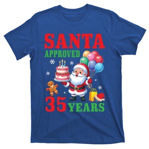 Santa Holding Birthday Cake And Balloons Approved 35 Years Old Great Gift T-Shirt