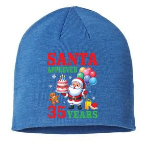 Santa Holding Birthday Cake And Balloons Approved 35 Years Old Great Gift Sustainable Beanie