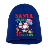 Santa Holding Birthday Cake And Balloons Approved 35 Years Old Great Gift Short Acrylic Beanie