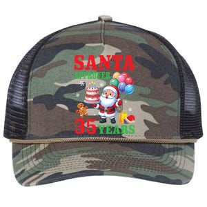 Santa Holding Birthday Cake And Balloons Approved 35 Years Old Great Gift Retro Rope Trucker Hat Cap