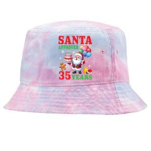 Santa Holding Birthday Cake And Balloons Approved 35 Years Old Great Gift Tie-Dyed Bucket Hat