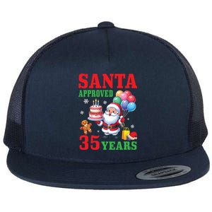 Santa Holding Birthday Cake And Balloons Approved 35 Years Old Great Gift Flat Bill Trucker Hat