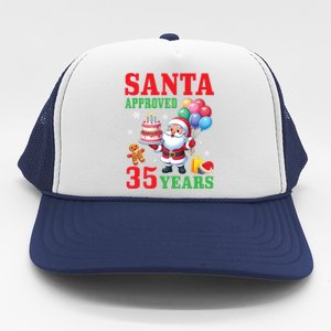 Santa Holding Birthday Cake And Balloons Approved 35 Years Old Great Gift Trucker Hat