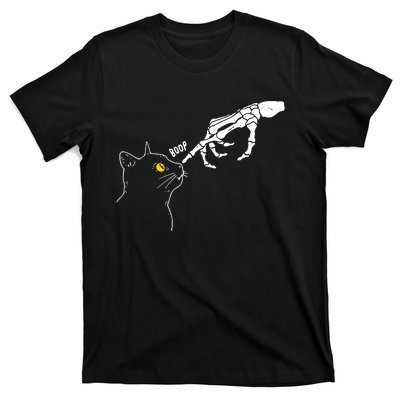 Skeleton Hand Boop Funny Halloween Black Cat Lover T-Shirt