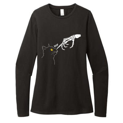 Skeleton Hand Boop Funny Halloween Black Cat Lover Womens CVC Long Sleeve Shirt