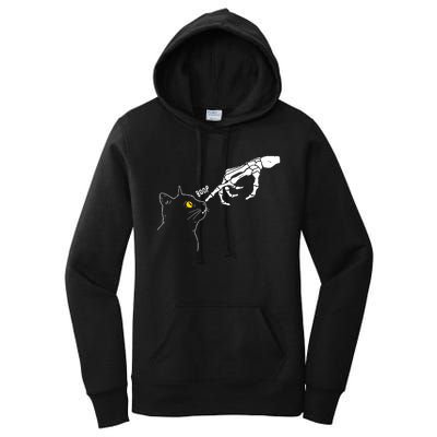 Skeleton Hand Boop Funny Halloween Black Cat Lover Women's Pullover Hoodie