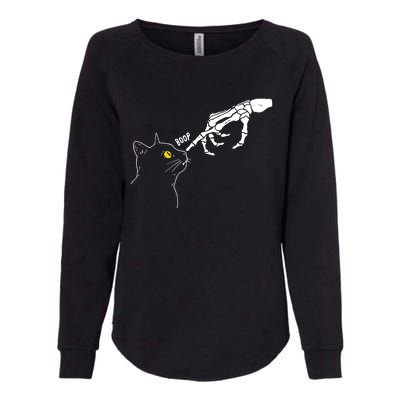 Skeleton Hand Boop Funny Halloween Black Cat Lover Womens California Wash Sweatshirt