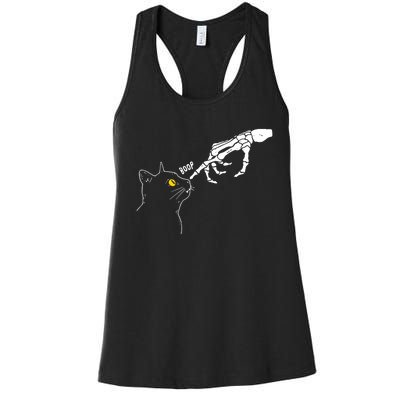 Skeleton Hand Boop Funny Halloween Black Cat Lover Women's Racerback Tank