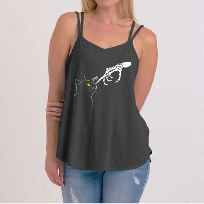 Skeleton Hand Boop Funny Halloween Black Cat Lover Women's Strappy Tank