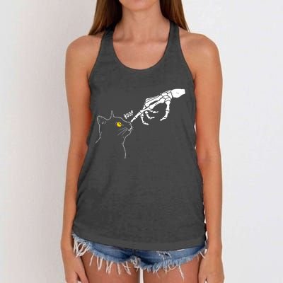 Skeleton Hand Boop Funny Halloween Black Cat Lover Women's Knotted Racerback Tank