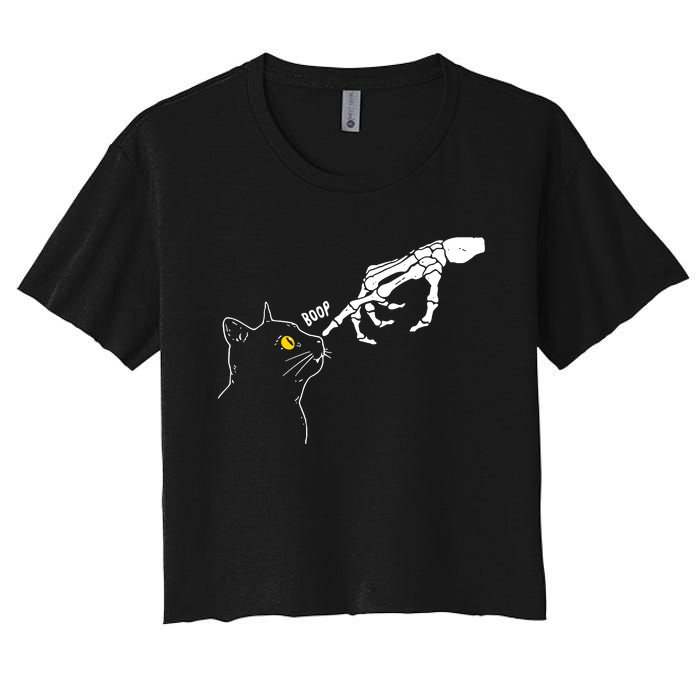 Skeleton Hand Boop Funny Halloween Black Cat Lover Women's Crop Top Tee