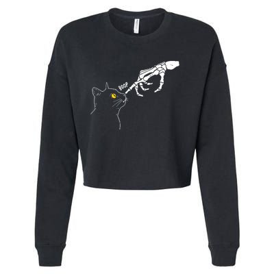 Skeleton Hand Boop Funny Halloween Black Cat Lover Cropped Pullover Crew