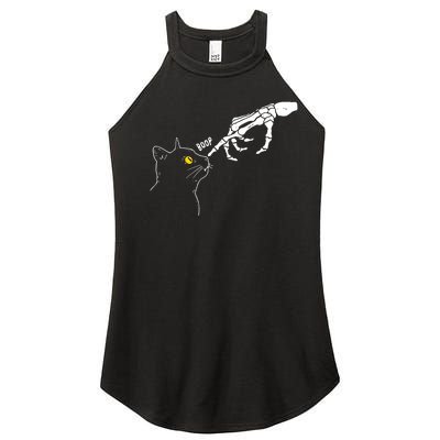 Skeleton Hand Boop Funny Halloween Black Cat Lover Women's Perfect Tri Rocker Tank