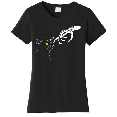 Skeleton Hand Boop Funny Halloween Black Cat Lover Women's T-Shirt