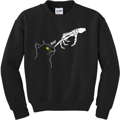 Skeleton Hand Boop Funny Halloween Black Cat Lover Kids Sweatshirt