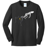 Skeleton Hand Boop Funny Halloween Black Cat Lover Kids Long Sleeve Shirt