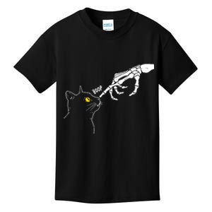 Skeleton Hand Boop Funny Halloween Black Cat Lover Kids T-Shirt