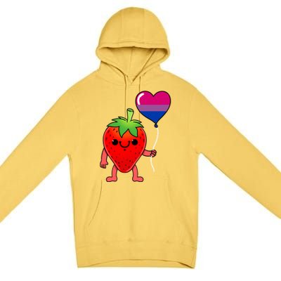 Strawberry Heart Balloon Bisexual Pride Cute Gift Premium Pullover Hoodie