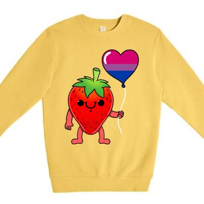 Strawberry Heart Balloon Bisexual Pride Cute Gift Premium Crewneck Sweatshirt