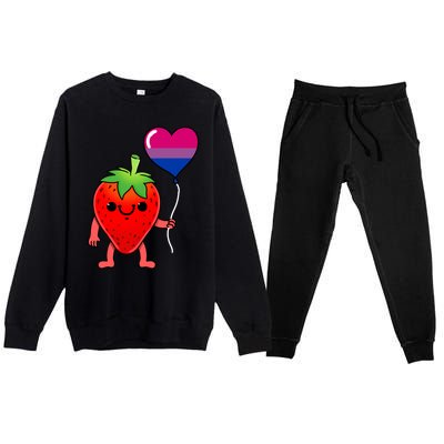 Strawberry Heart Balloon Bisexual Pride Cute Gift Premium Crewneck Sweatsuit Set