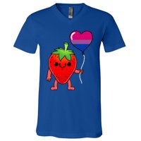 Strawberry Heart Balloon Bisexual Pride Cute Gift V-Neck T-Shirt